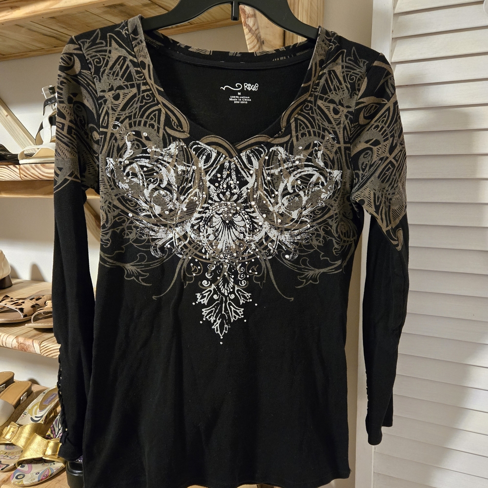RXB Black and Silver Graphic Blouse